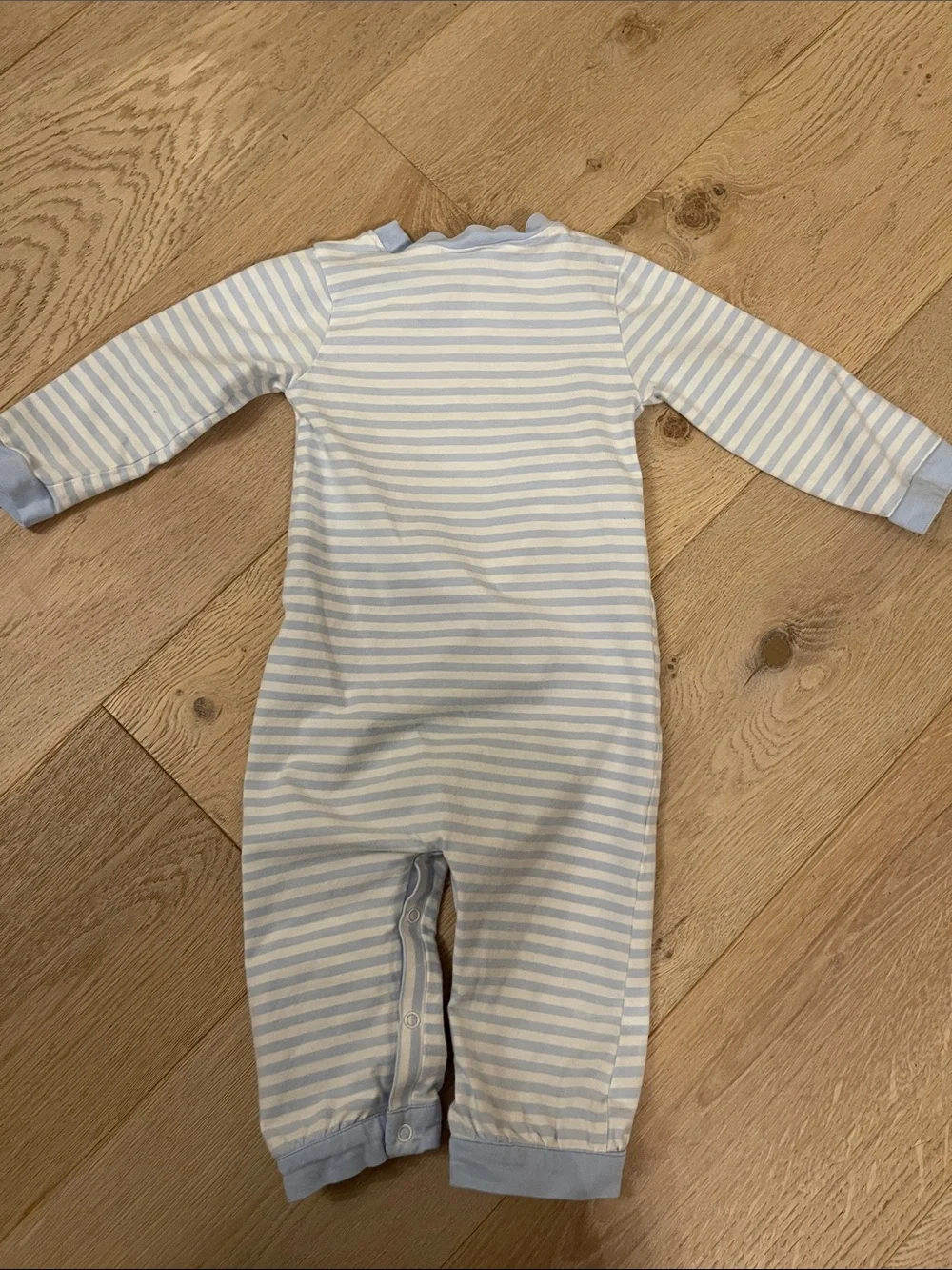 Cecil and Lou train and pumpkins blue striped one piece size 18 months